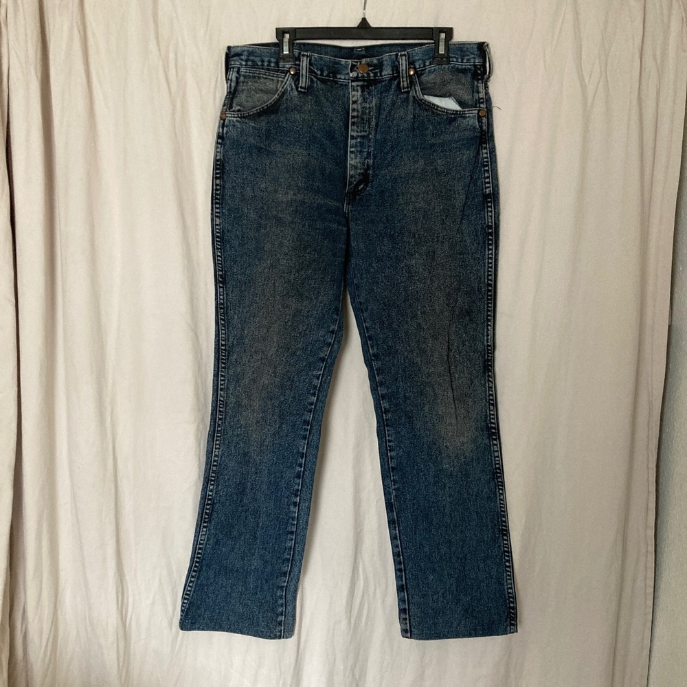 Vintage Wrangler 936DEN Slim Fit Cowboy Cut Acid Wash Jeans Made in USA 35x32